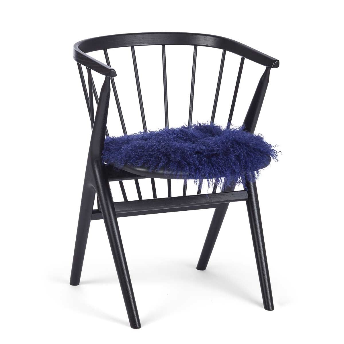Dessus de siège en peau de mouton tibétaine | Ø38 cm Bleu Marine
