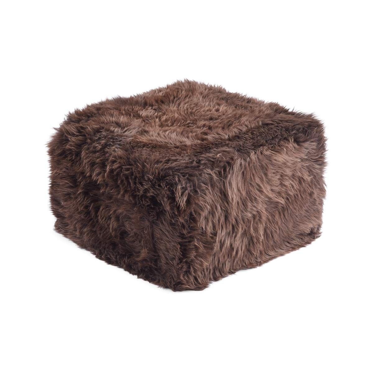 Pouf en peau de mouton | Laine longue Chocolat