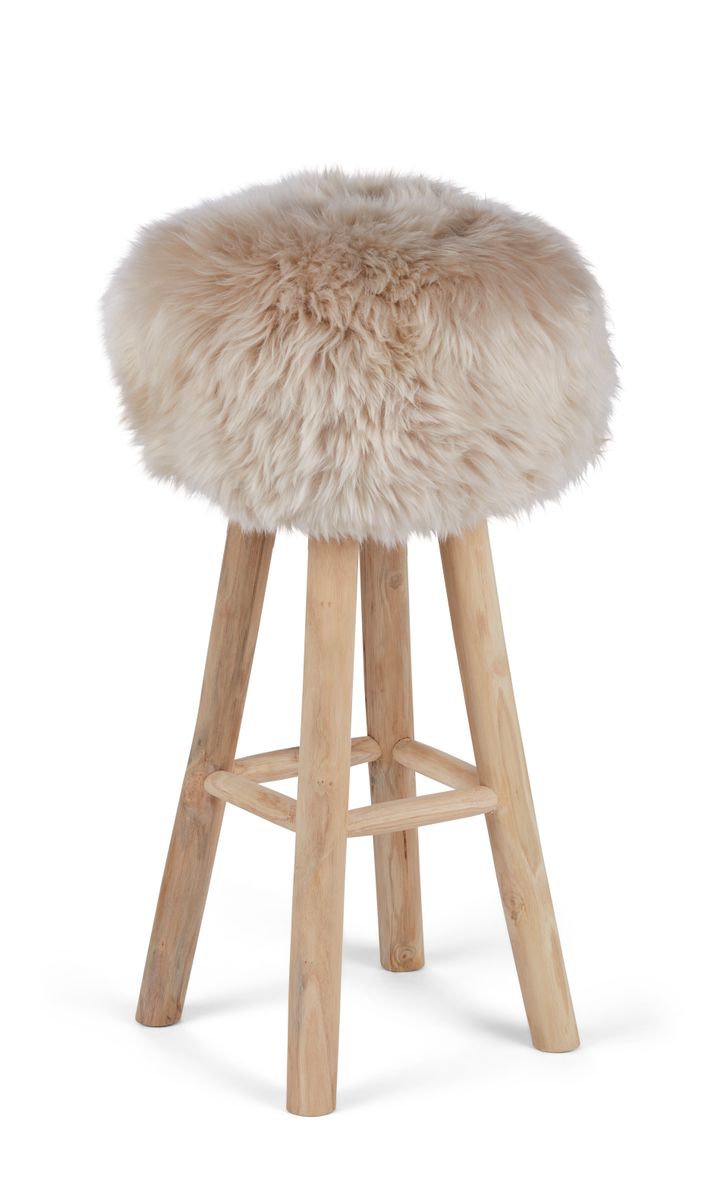 Tabouret de bar Theo + housse | Pieds en chêne | Peau de mouton de Nouvelle-Zélande