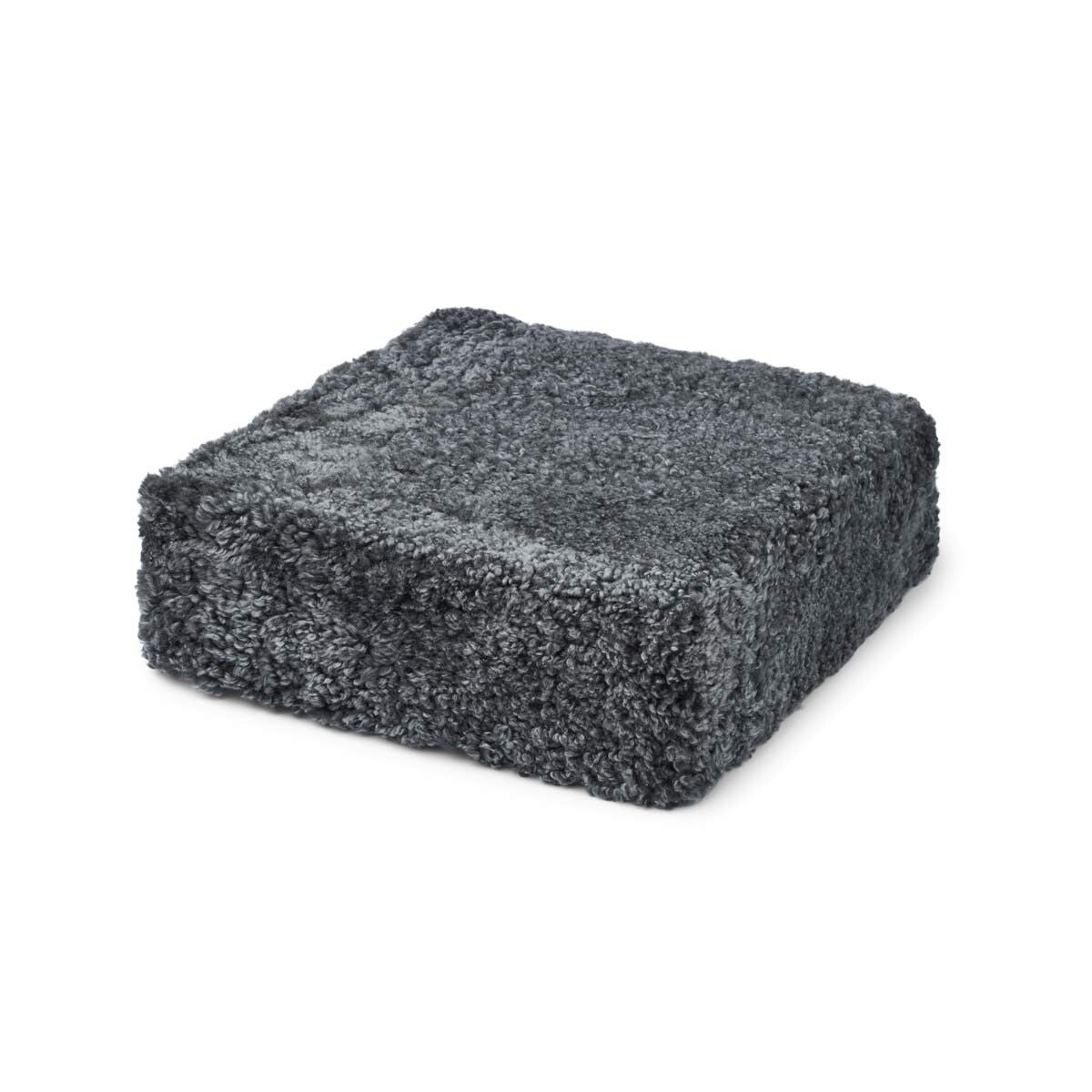 Pouf en peau de mouton bouclée | Laine courte Graphite