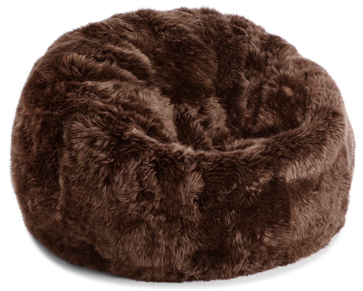 Pouf rond en peau de mouton à laine longue Chocolat