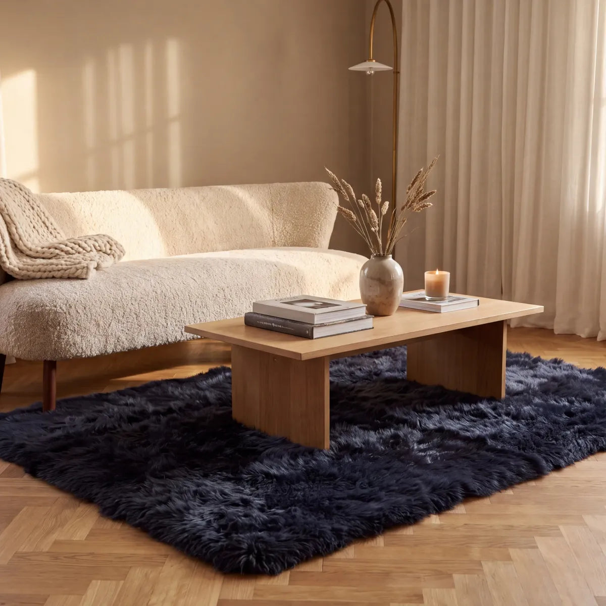 Tapis design en laine et peau de mouton