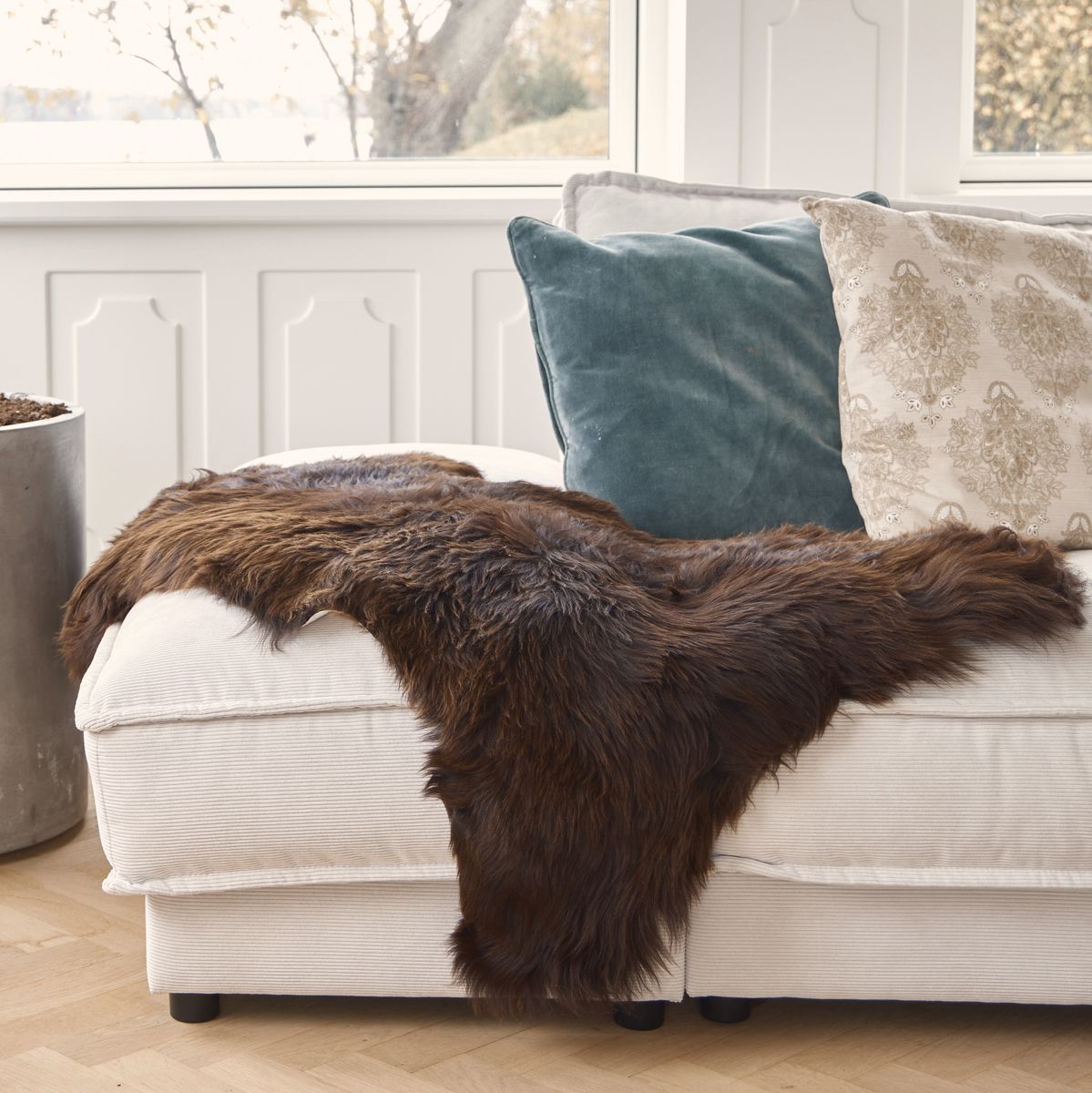 Peau de mouton d’Angleterre | 120+ cm Brun foncé naturel