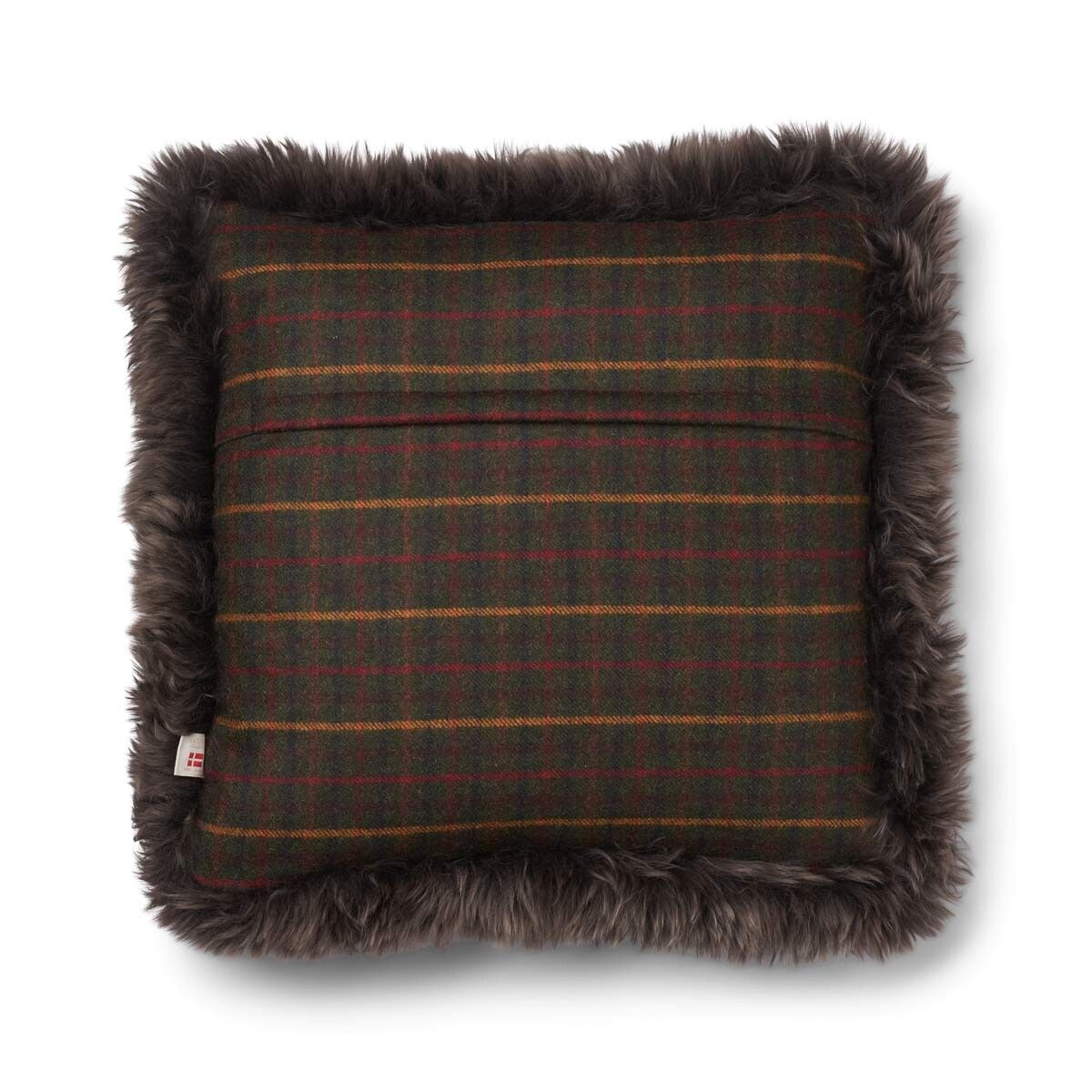 Coussin en peau de mouton longue laine Sapin Kilberry-Vert foncé/Noyer