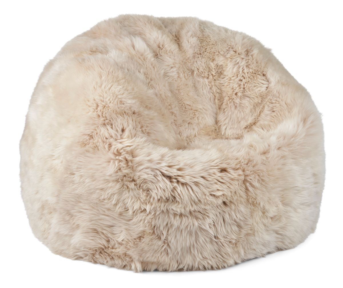 Pouf rond en peau de mouton à laine longue Linge