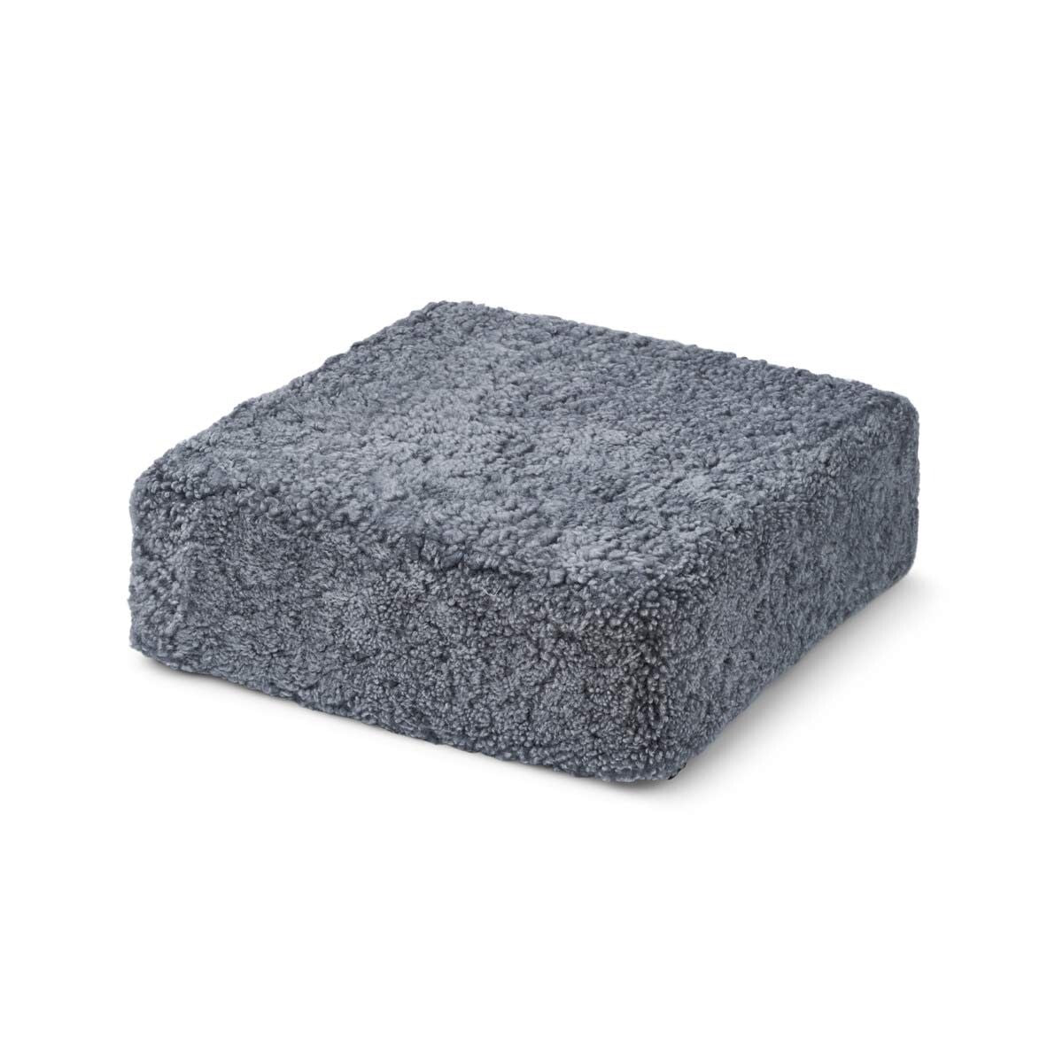 Pouf en peau de mouton bouclée | Laine courte Gris Léger