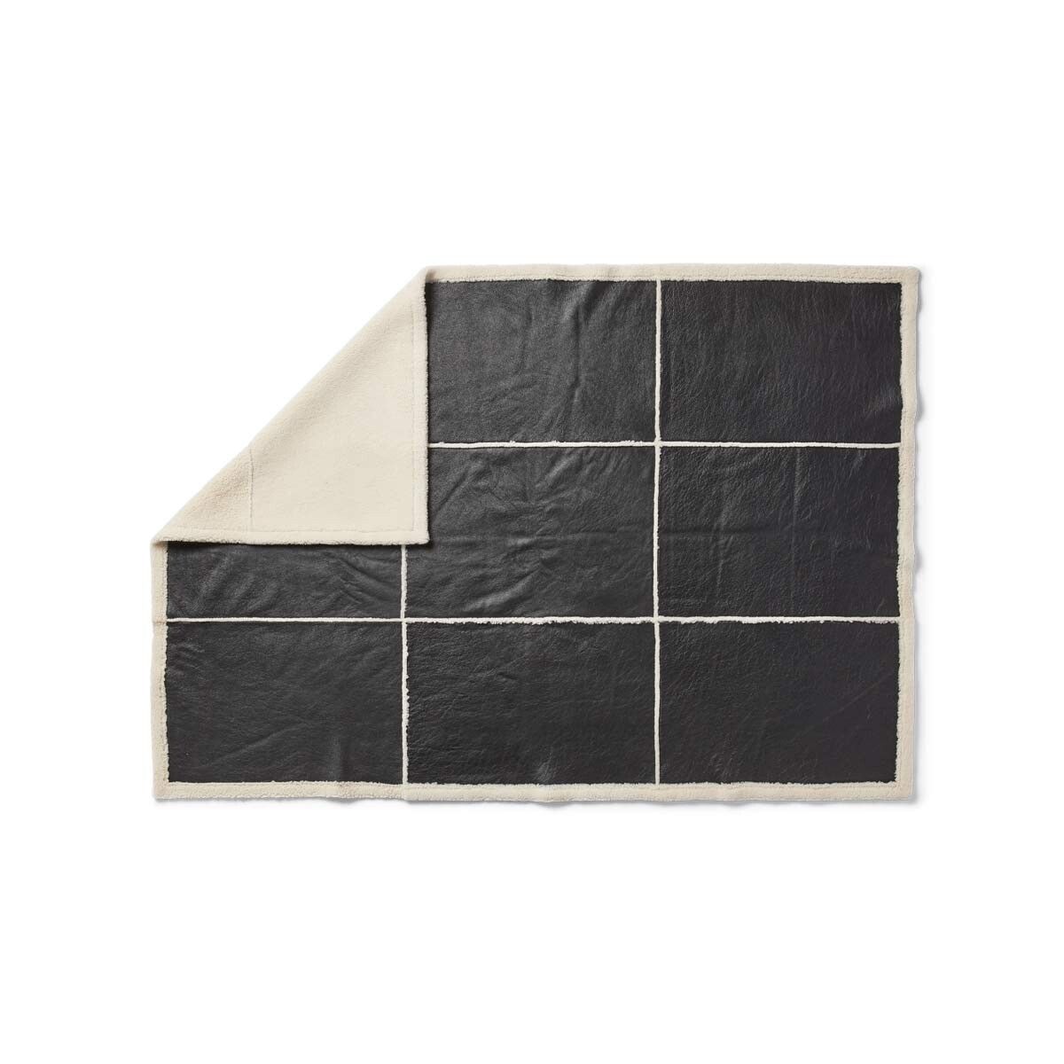 Jeté Addison | Peau de mouton double face | Laine courte Noir/Blanc