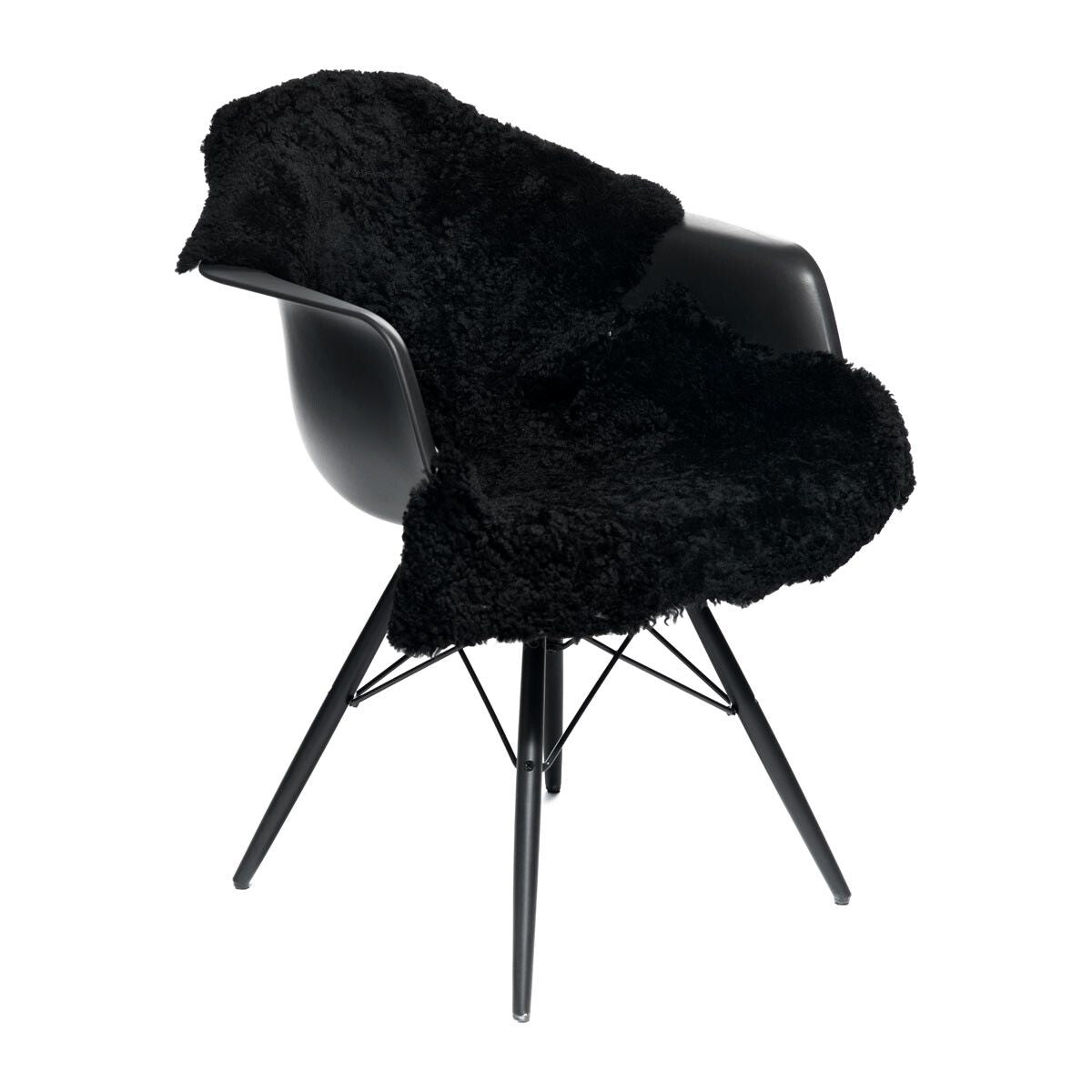 Peau de mouton à laine courte bouclée 90 cm Noir