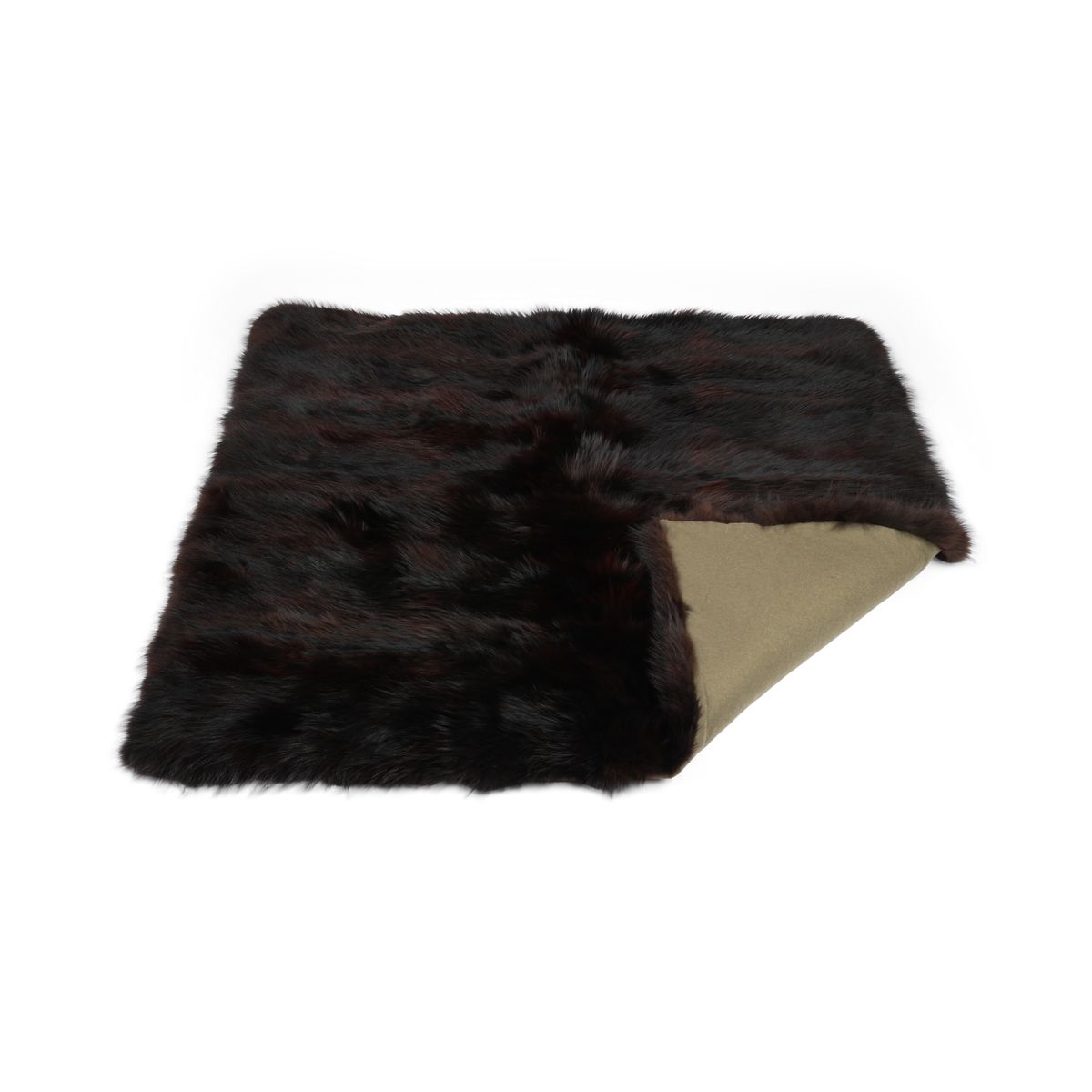 Jeté en renard premium avec revers en cachemire | Marron foncé | 150 × 150 cm