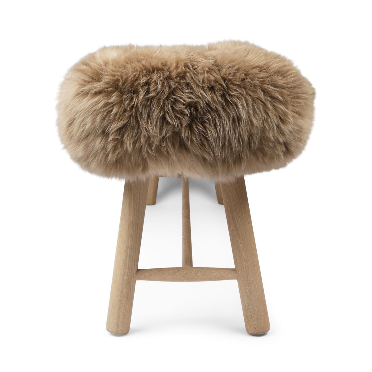 Banc en peau de mouton de Nouvelle-Zélande | poil long | Pieds en chêne Taupe