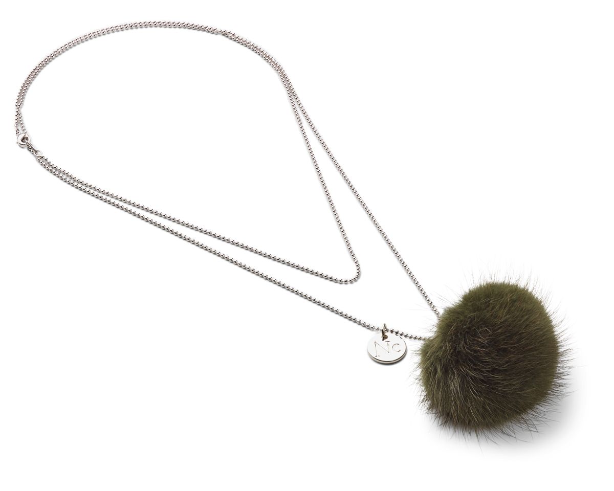 Collier Pompon Kaki