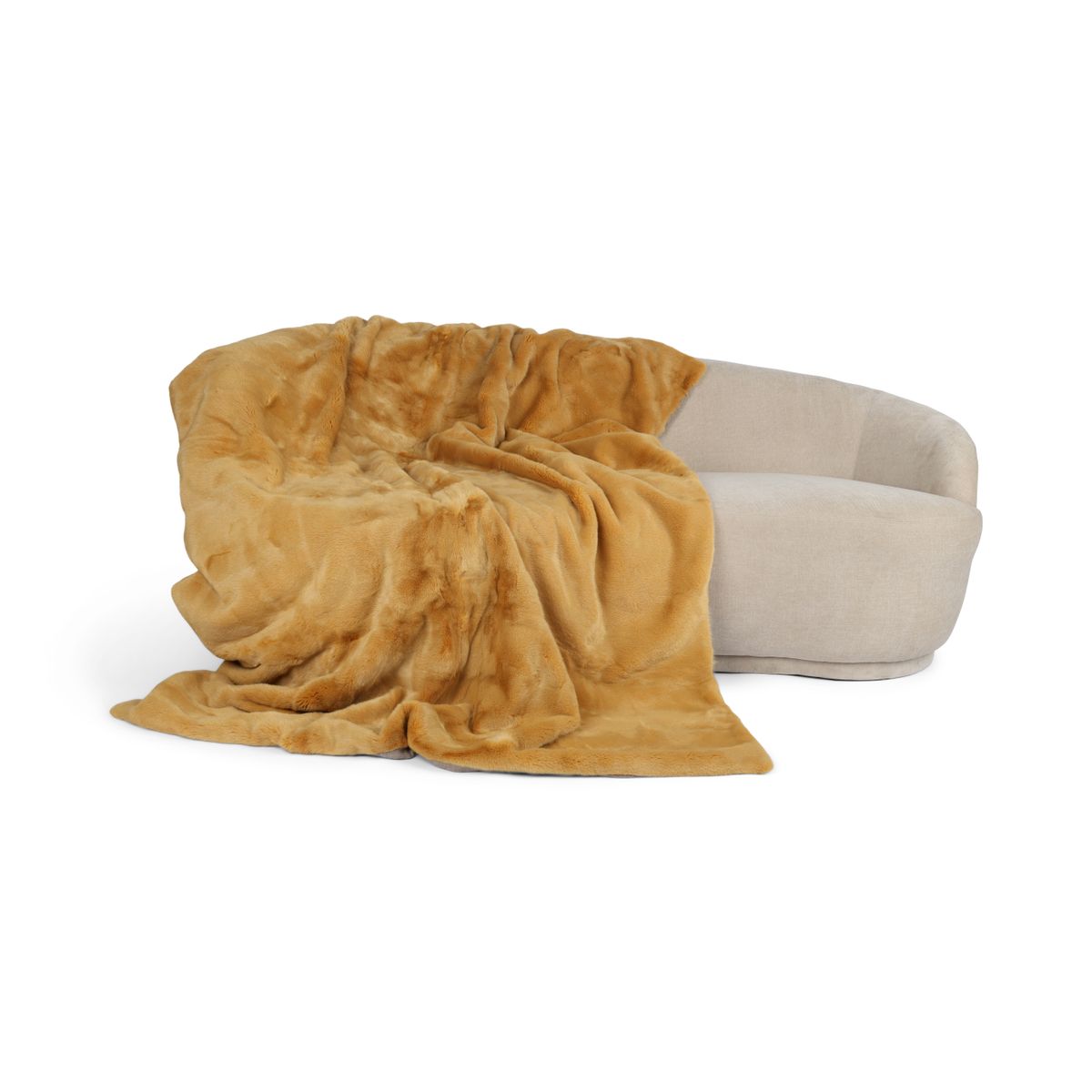Jeté en vison avec revers en cachemire | Moutarde | 140 × 200 cm