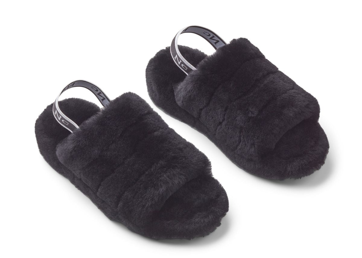 Chausson bouclé duveteux Noir