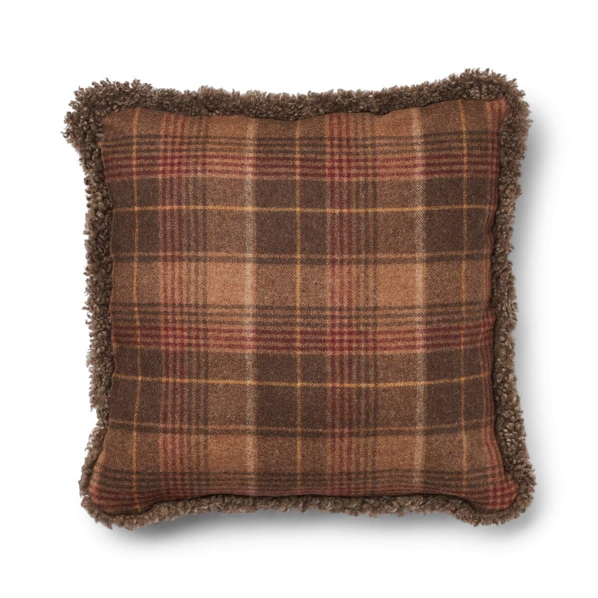 Coussin en laine courte de mouton Cacao-Marron foncé/Taupe