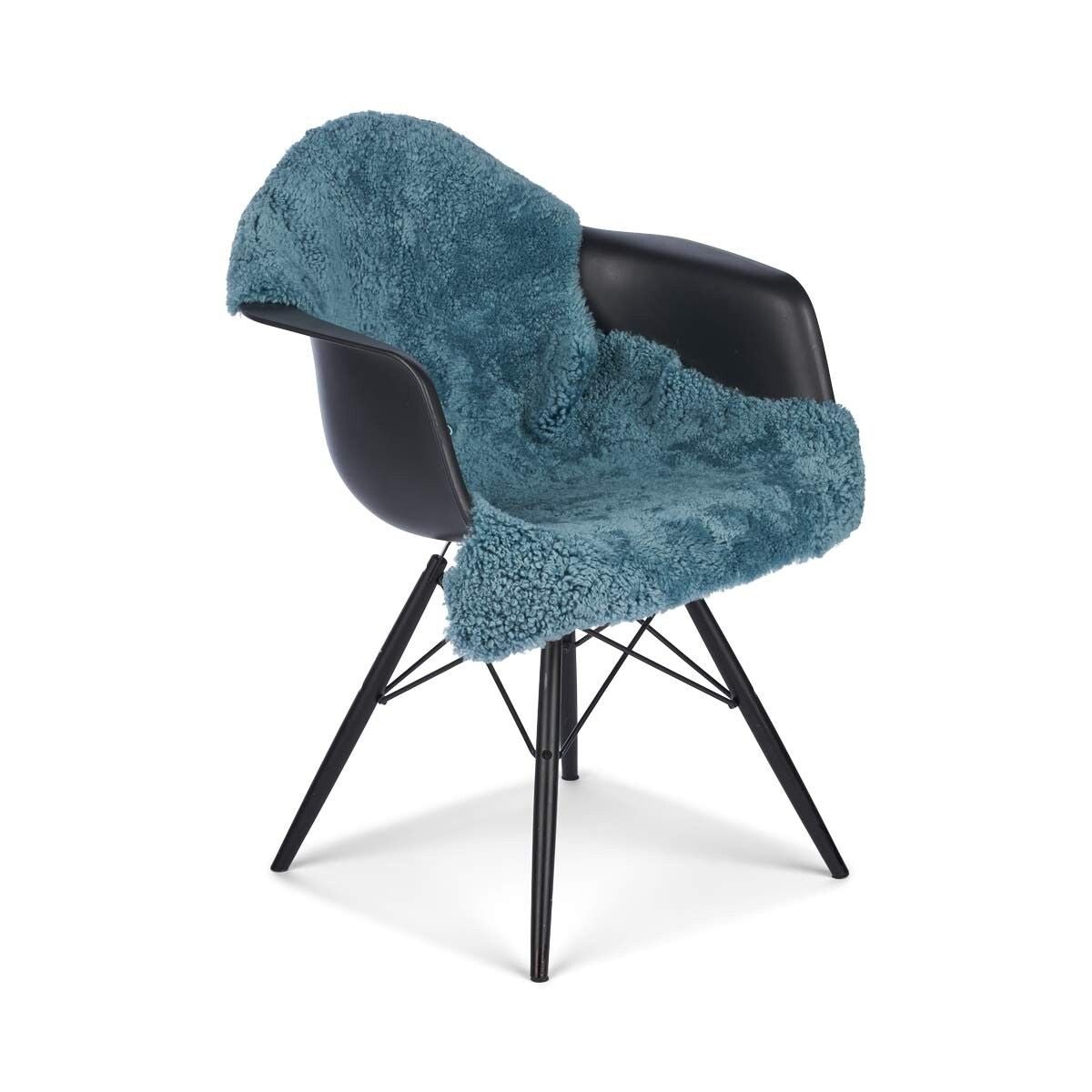 Peau de mouton à laine courte bouclée 90 cm Bleu fumée
