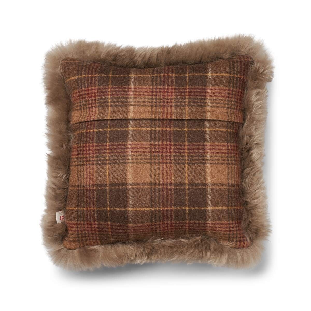 Coussin en peau de mouton longue laine Cacao-Marron foncé/Taupe