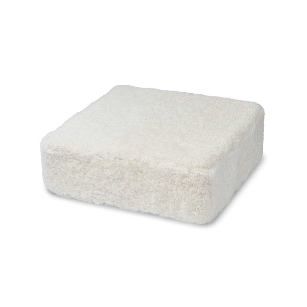 Pouf en peau de mouton bouclée | Laine courte Ivoire