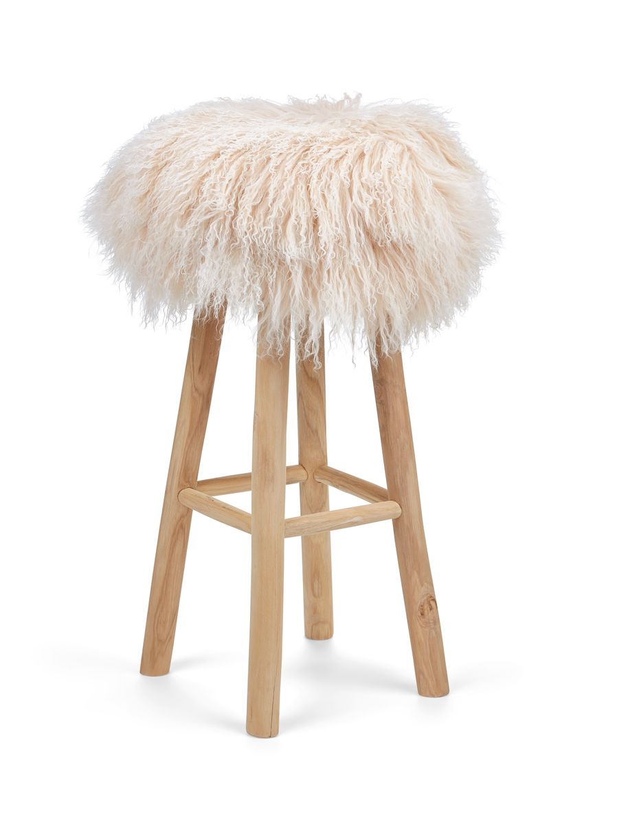 Tabouret de bar Theo + housse | Pieds en chêne | Peau de mouton du Tibet