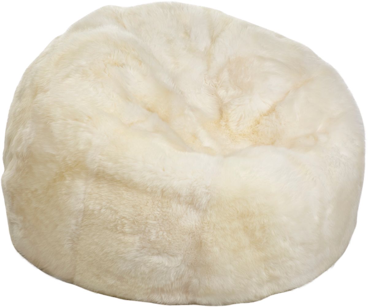 Pouf rond en peau de mouton à laine longue Ivoire
