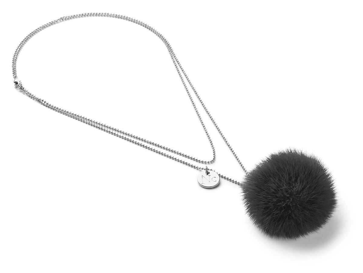 Collier Pompon Gris Foncé