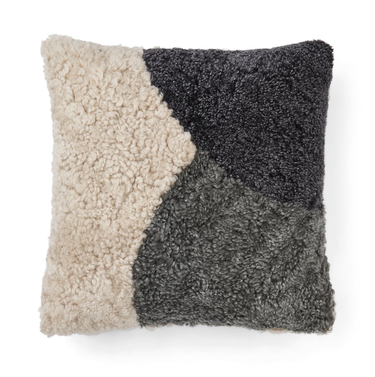 Coussin en laine courte de mouton Anthracite/Pearl/Graphite