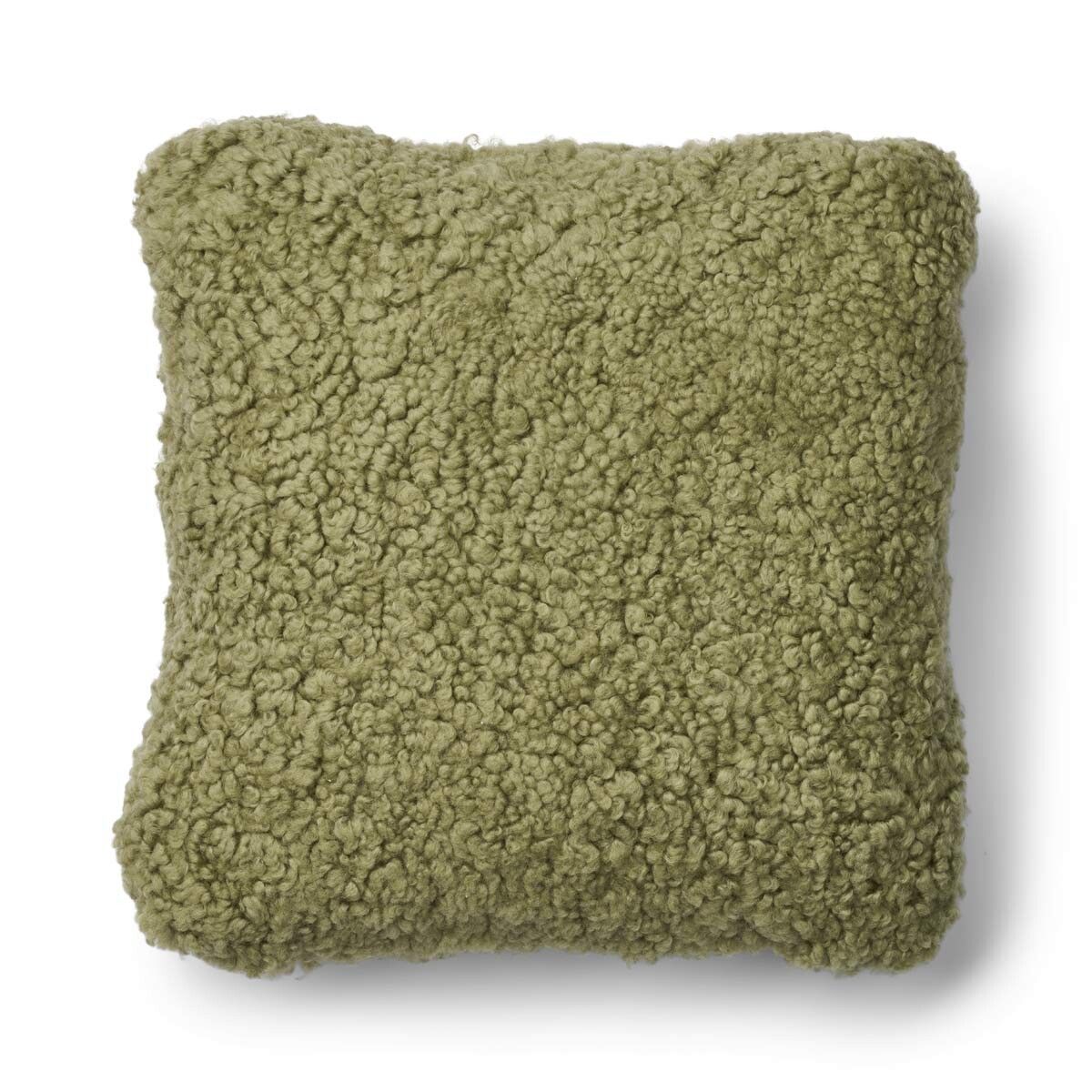 Coussin en laine courte de mouton Vert sauge