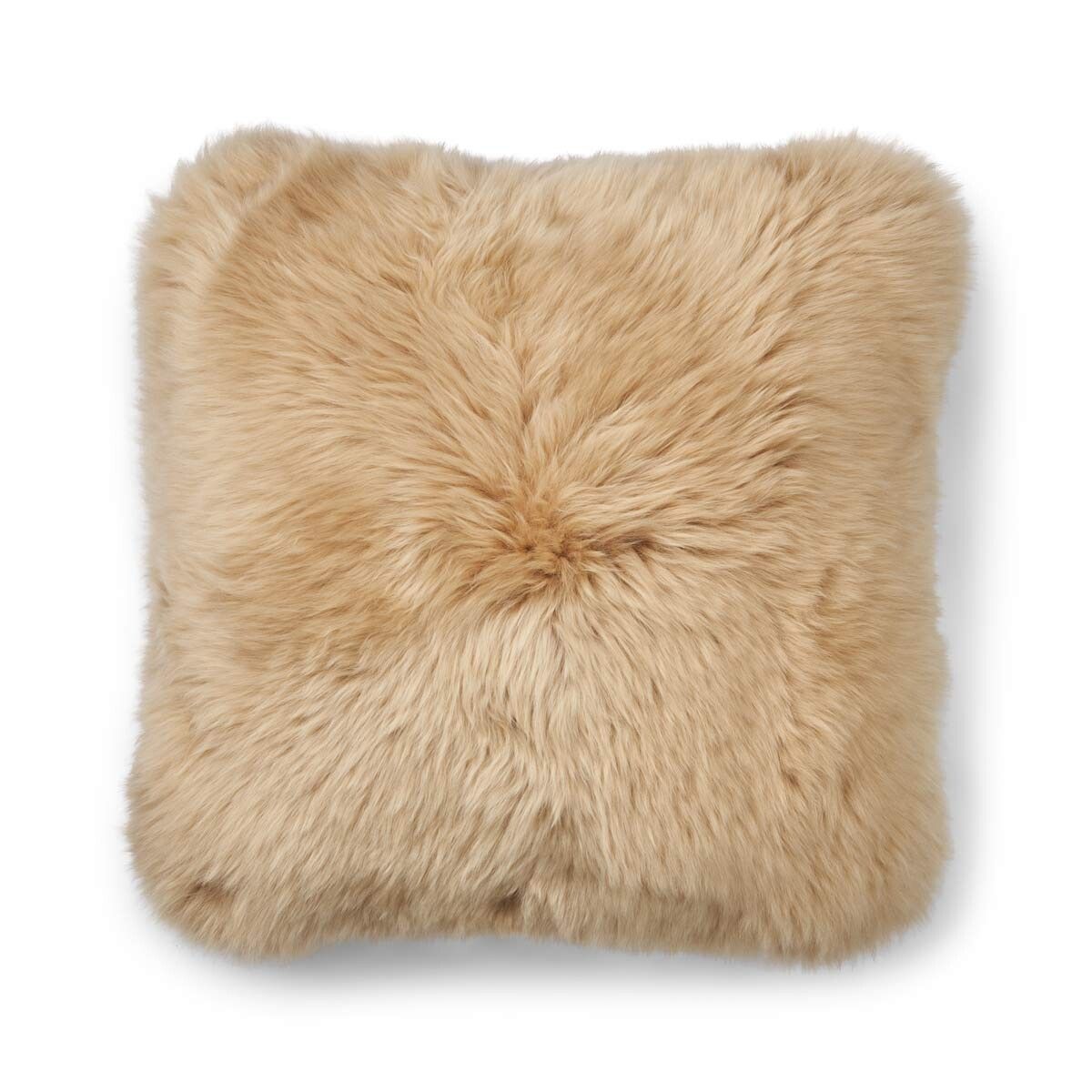 Coussin en peau de mouton longue laine Pierre de lune