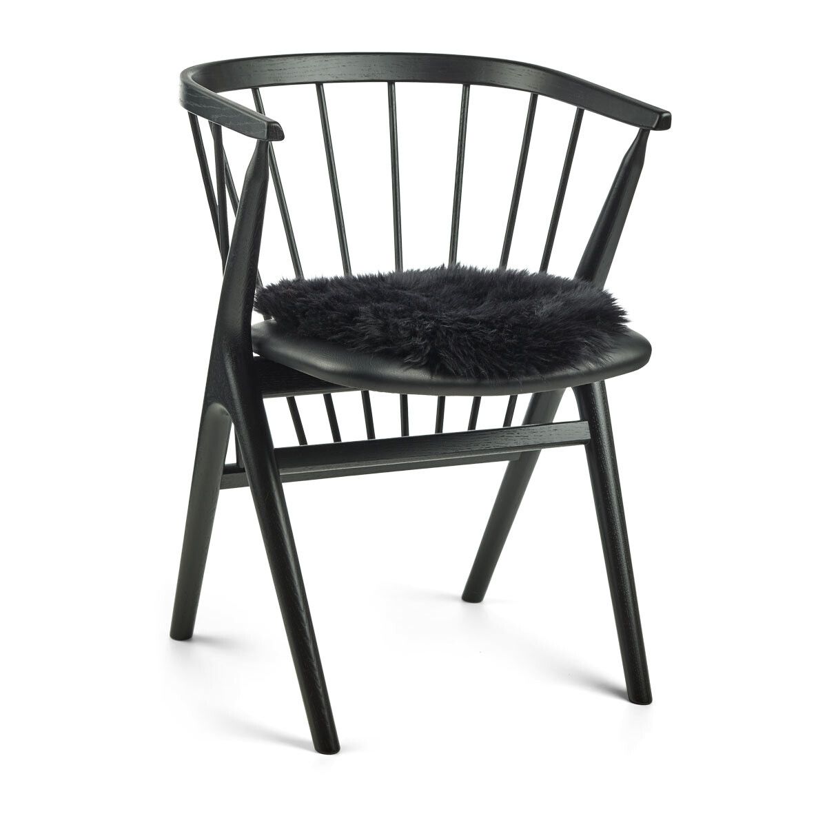 Dessus de siège en peau de mouton | Laine longue | Ø38 cm Noir