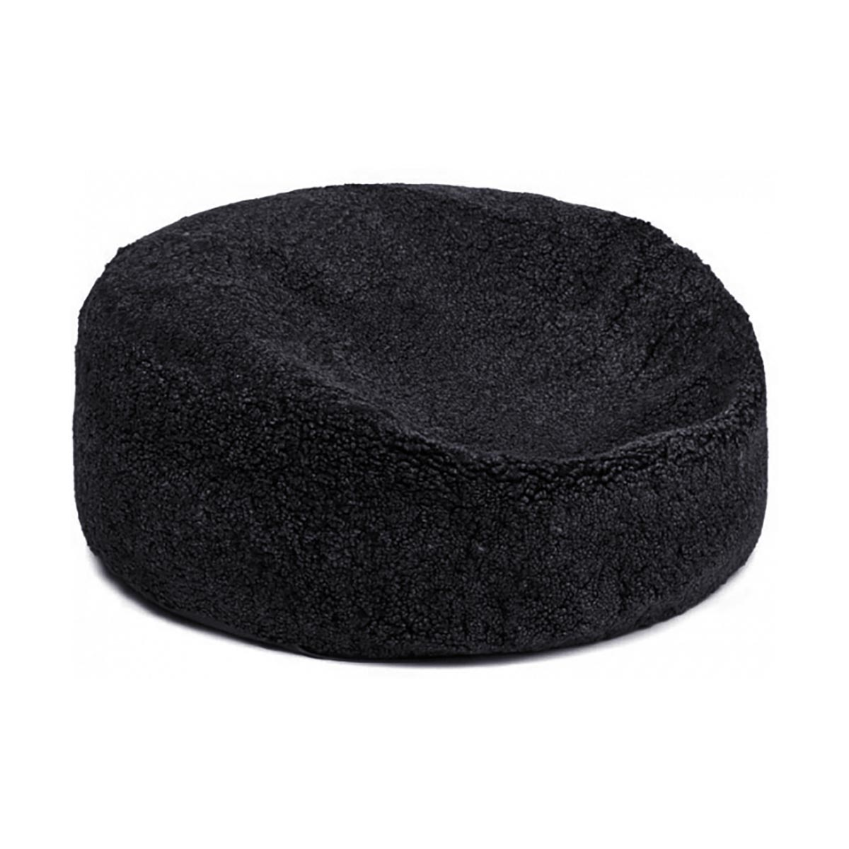 Pouf rond en peau de mouton à laine courte Noir