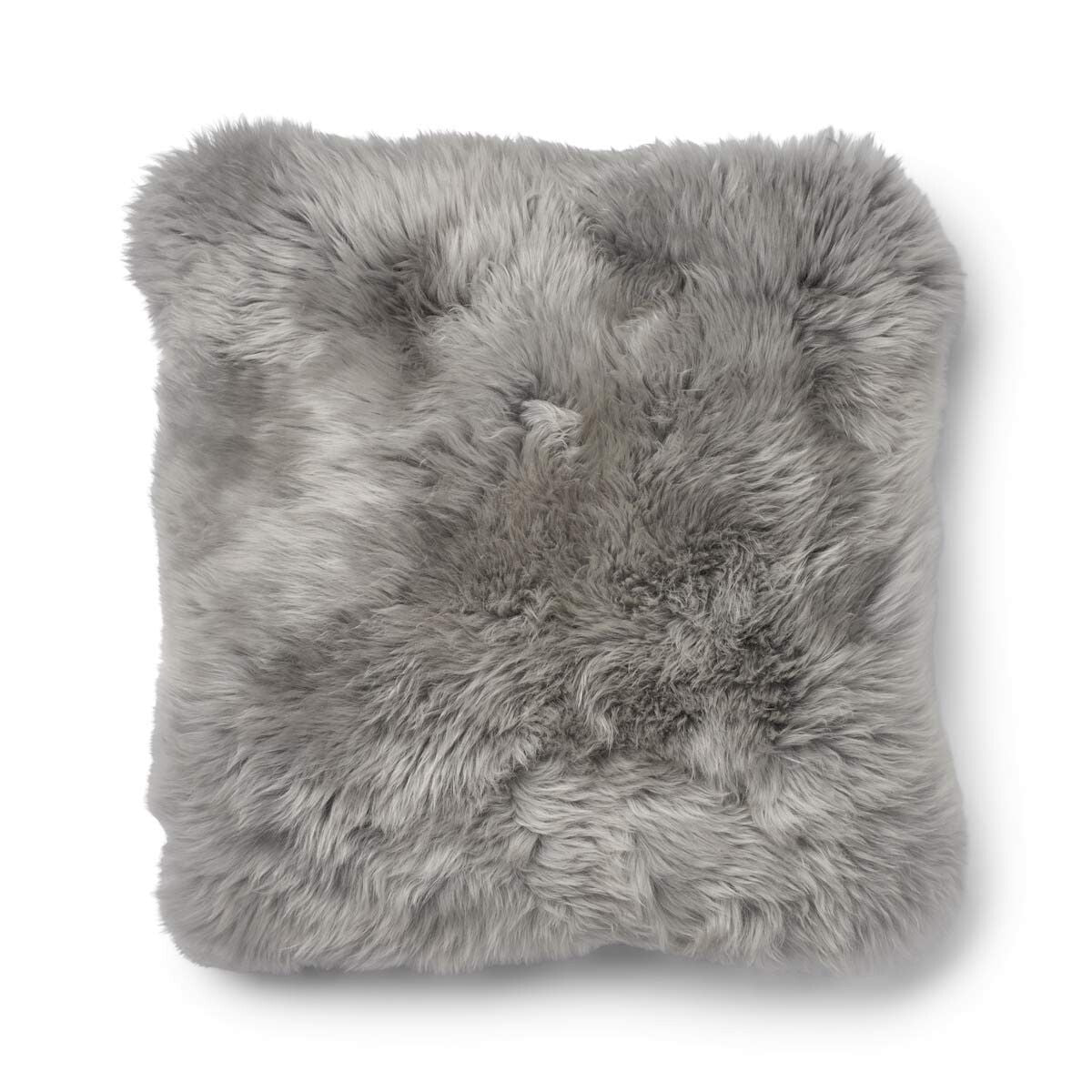 Coussin en peau de mouton longue laine Pierre/Gris clair