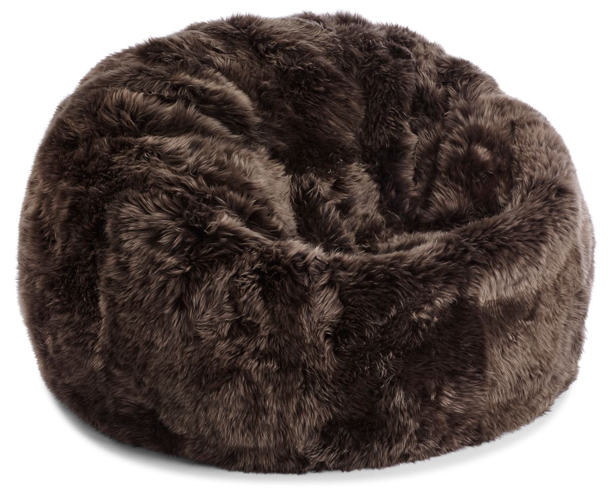 Pouf rond en peau de mouton à laine longue Noyer