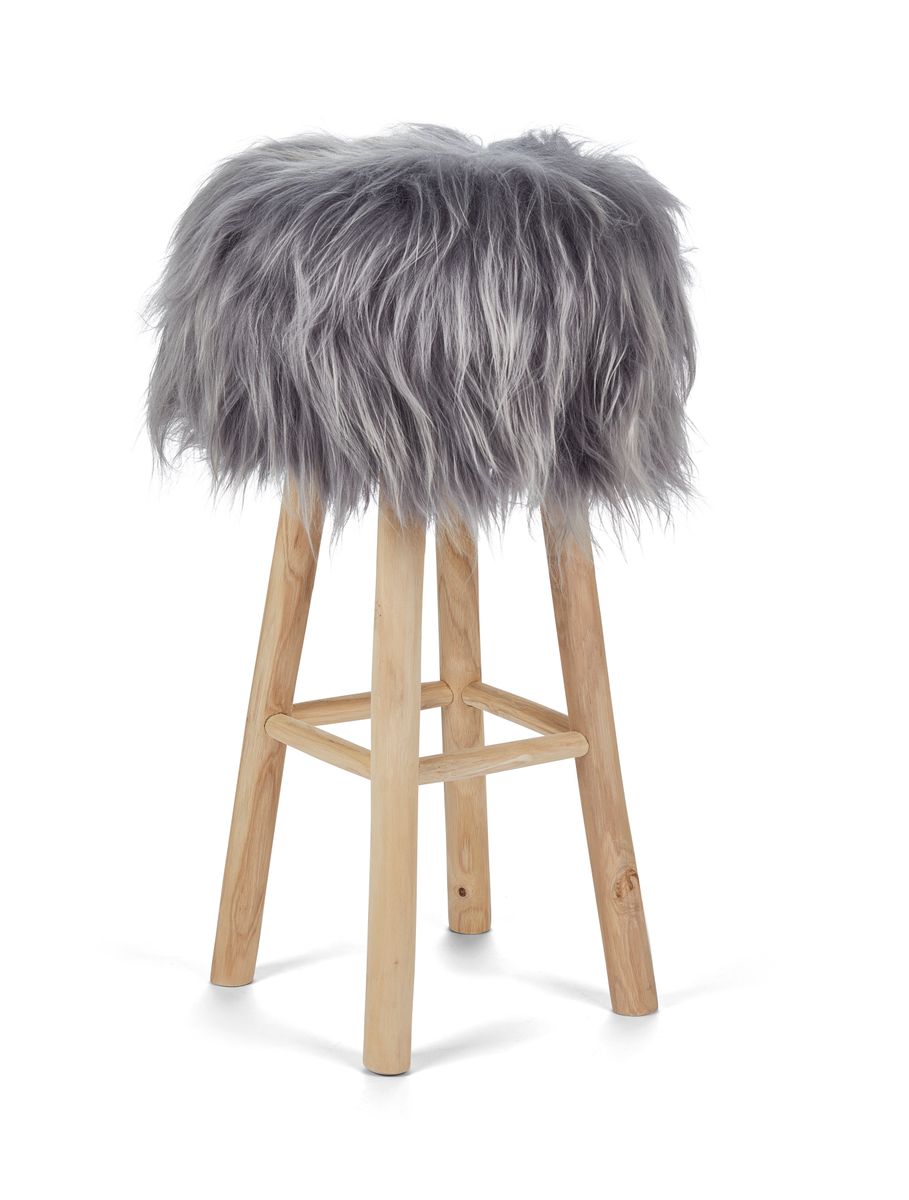 Tabouret de bar Theo + housse | Pieds en chêne | Peau de mouton islandais Gris Brisa