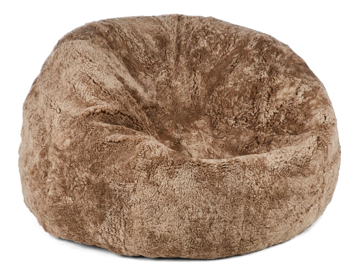 Pouf rond en peau de mouton à laine courte Taupe