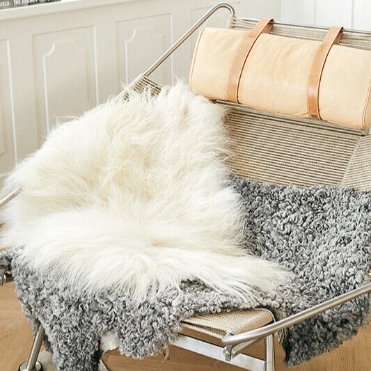 Peau de mouton islandaise | Laine longue | 90 cm Gris Naturel