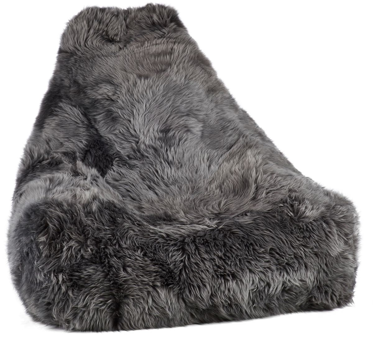Fauteuil pouf en peau de mouton | Laine longue Acier