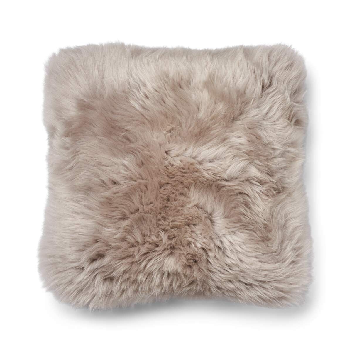Coussin en peau de mouton longue laine Marron/Colombe