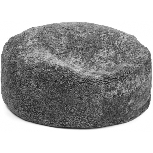 Pouf rond en peau de mouton à laine courte Graphite