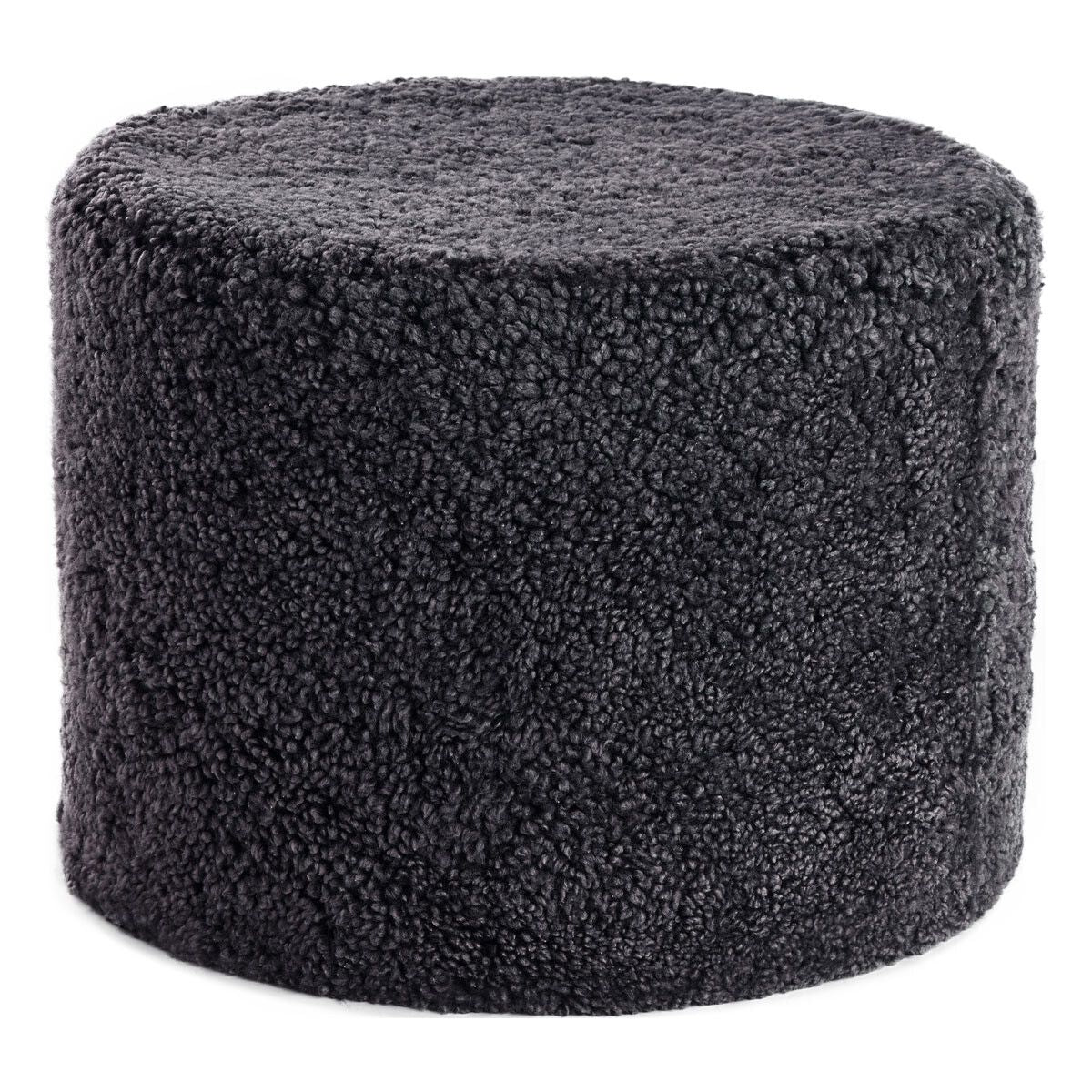 Pouf court en laine bouclée de mouton Anthracite