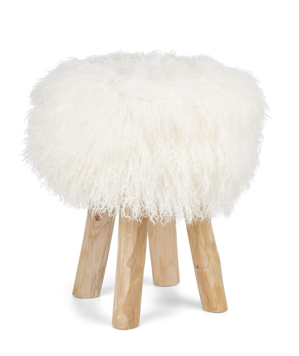 Tabouret Theo + housse | Pieds en chêne | Peau de mouton du Tibet