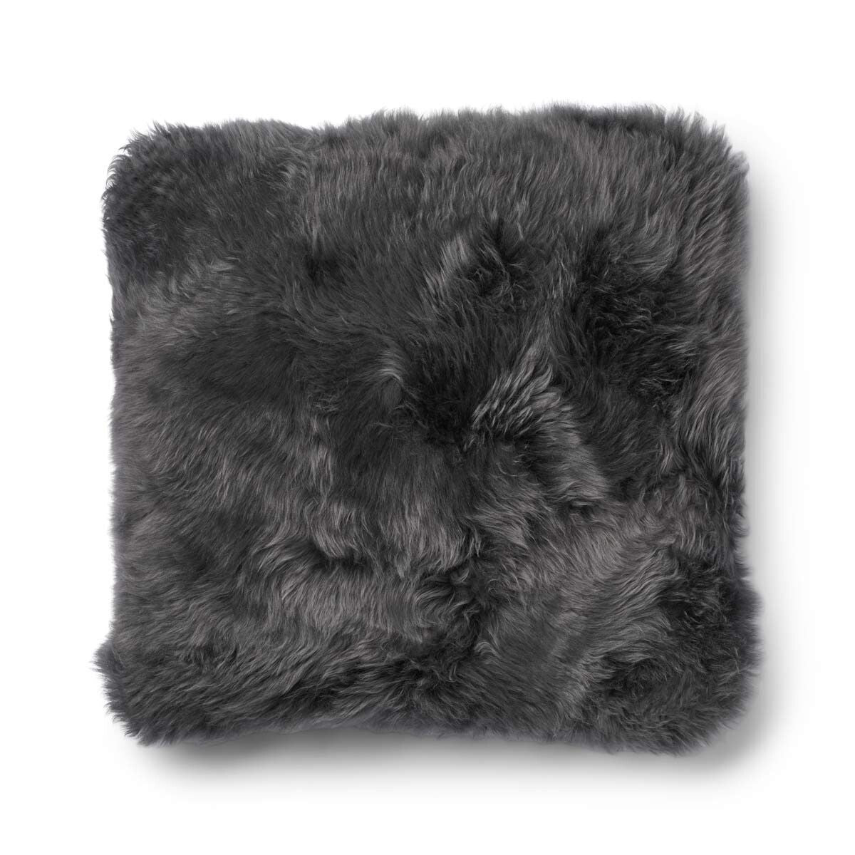 Coussin en peau de mouton longue laine Roche/acier