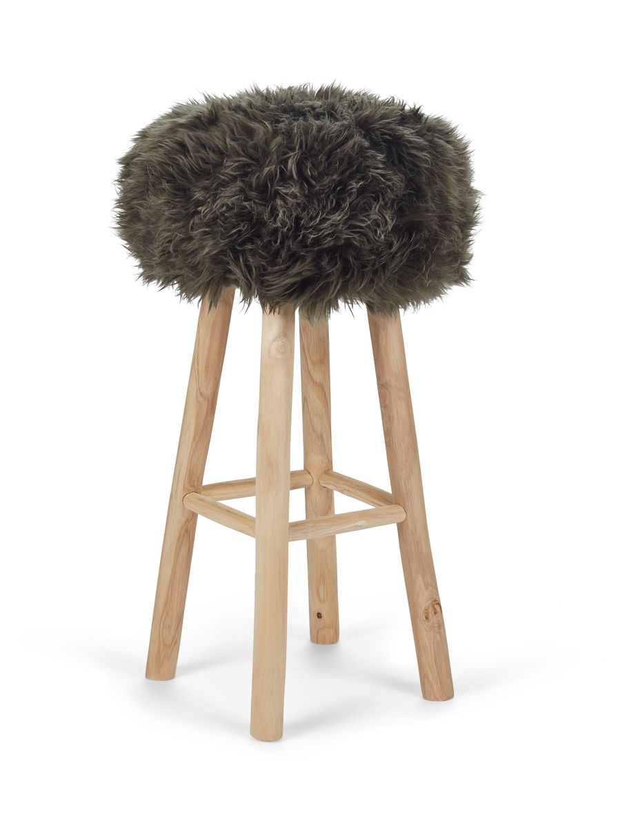 Tabouret de bar Theo + housse | Pieds en chêne | Peau de mouton de Nouvelle-Zélande Vert Haie