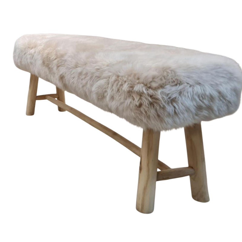 Banc en peau de mouton de Nouvelle-Zélande | poil long | Pieds en chêne Linge