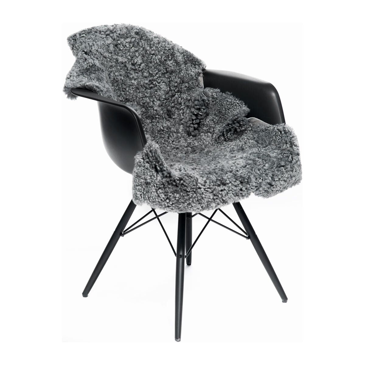 Peau de mouton à laine courte bouclée 90 cm Top de neige gris clair
