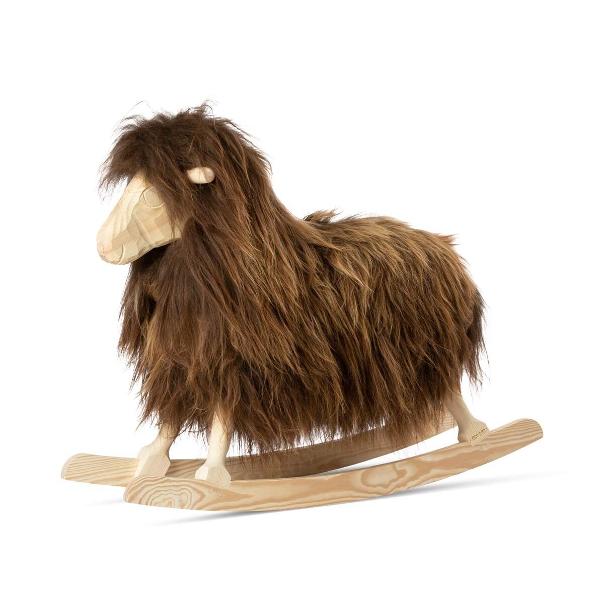 Mouton à bascule en peau de mouton à laine longue Marron Rouillé