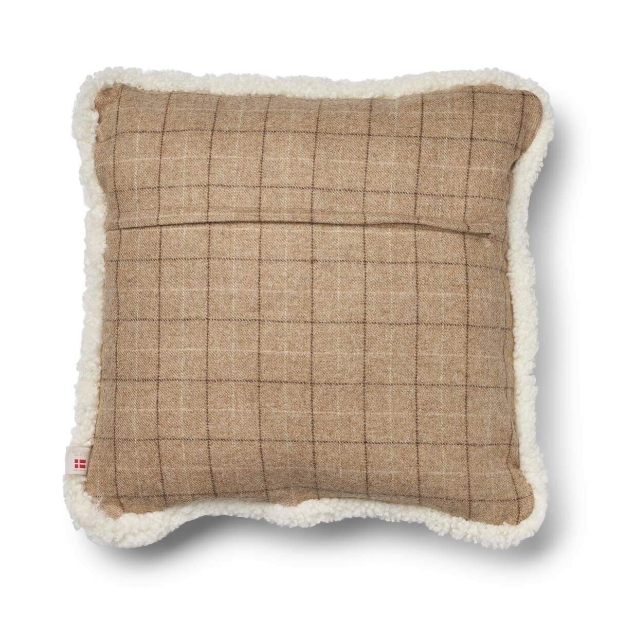 Coussin en laine courte de mouton Avoine-Beige/Ivoire