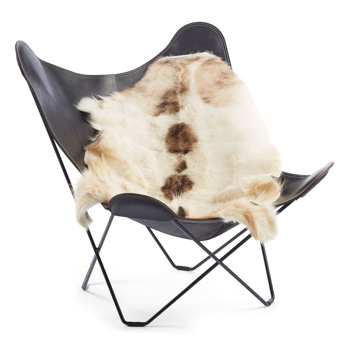 Peau de chèvre premium | Laine courte Marron/Blanc