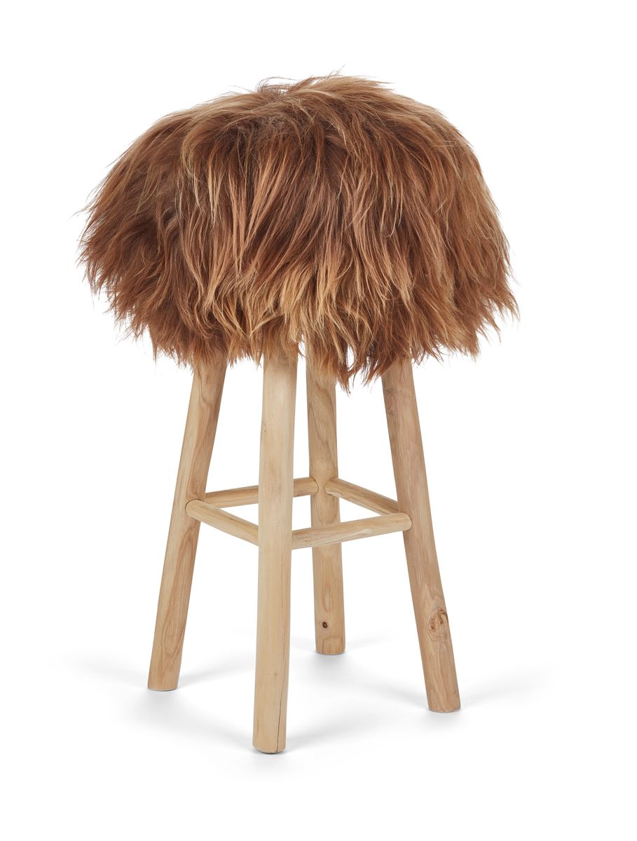 Tabouret de bar Theo + housse | Pieds en chêne | Peau de mouton islandais Marron Rouillé