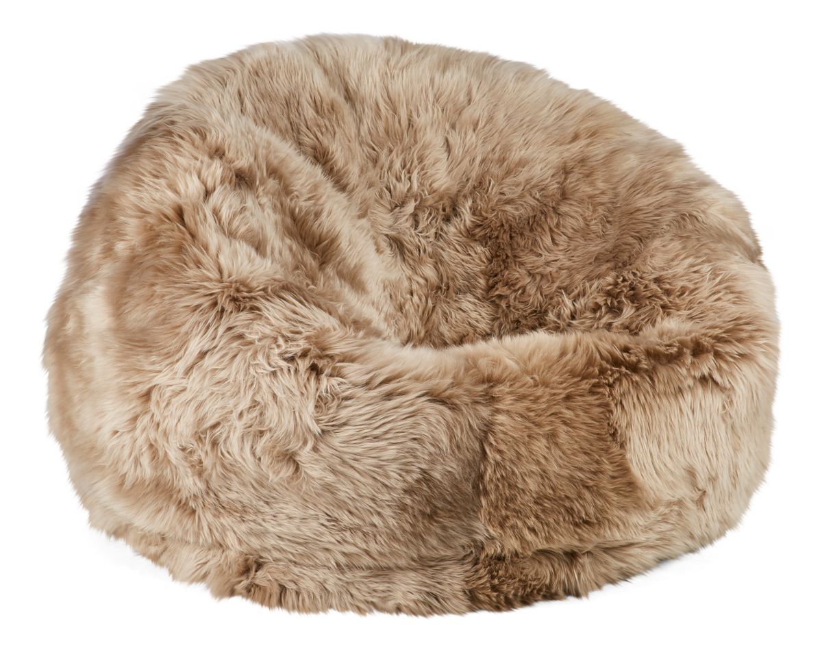Pouf rond en peau de mouton à laine longue Taupe