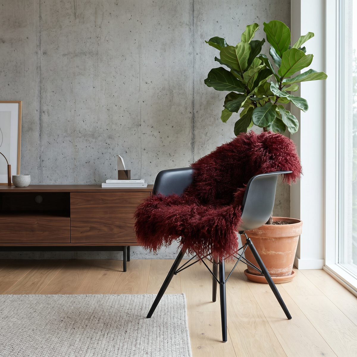 Peau de mouton bouclée 85x50 cm Bordeaux