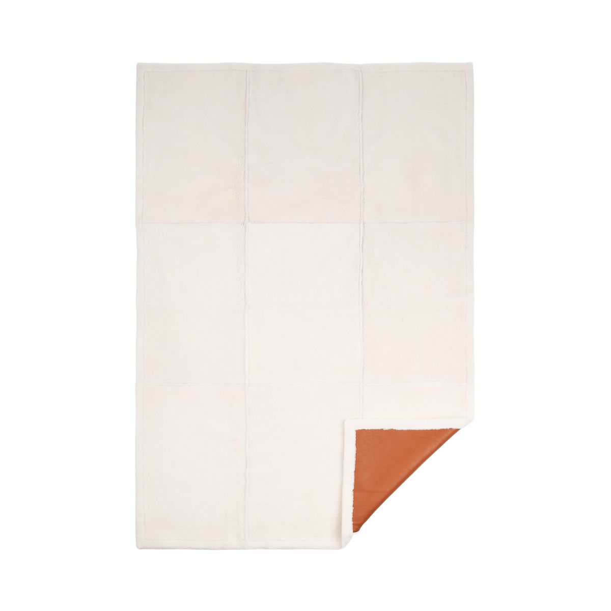 Jeté Addison | Peau de mouton double face | Laine courte Cuir brun/ivoire